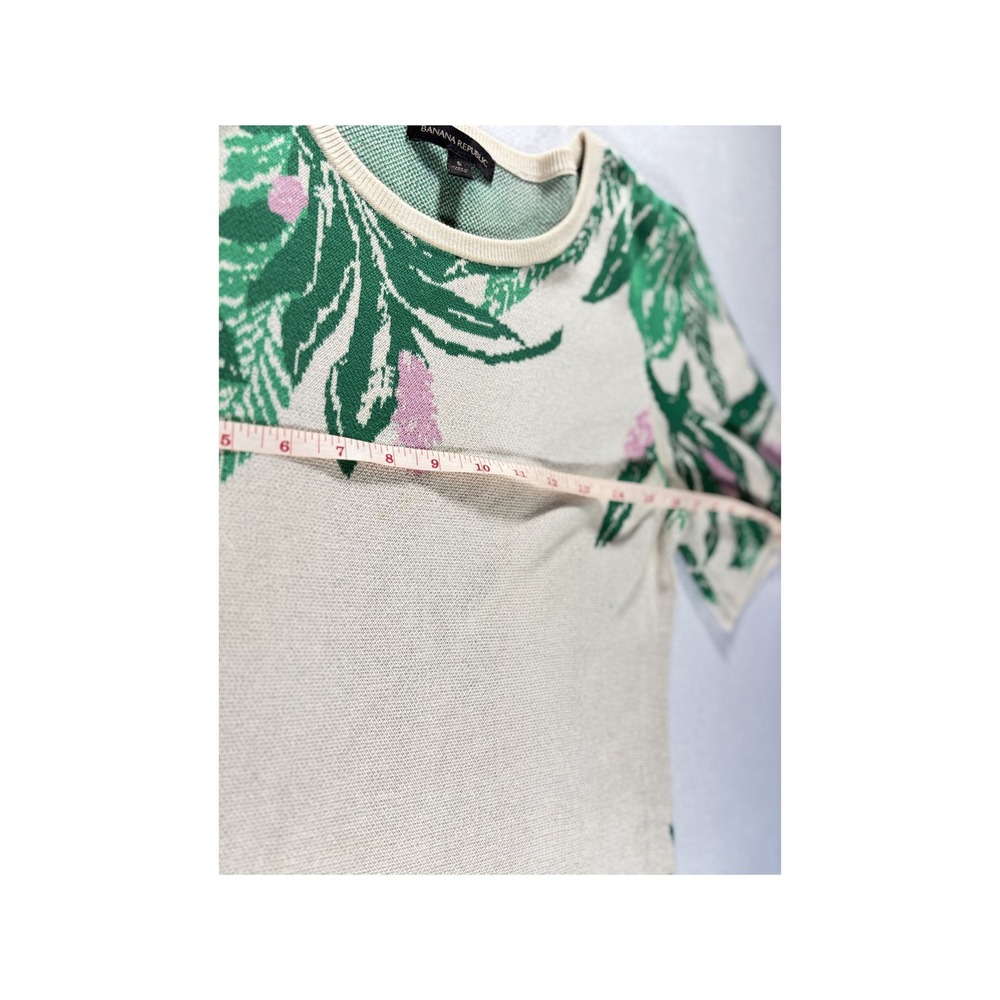 Banana Republic Womens S Jacquard Floral Sweater Top Beige Green Pink Leaf Knit - Picture 5 of 6